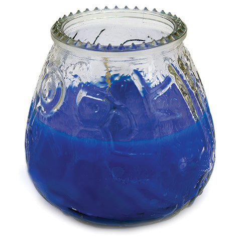 Low boy blue glass candle