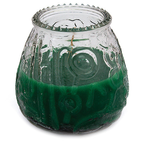 Low boy green glass candle