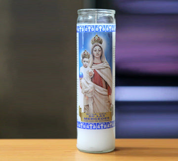 Our Lady Of Mercy Glass Candle