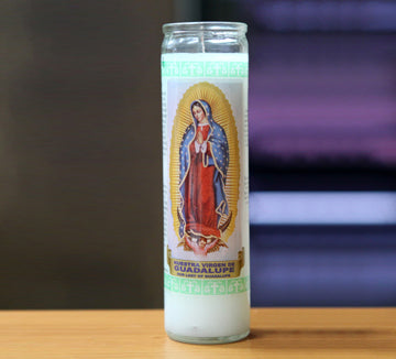 Virgin Of Guadalupe Glass Candle
